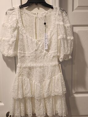 For Love And Lemons White Lace Tiered Mini Dress